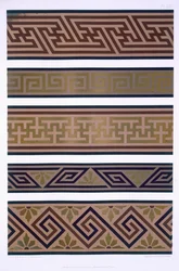 Japanisches Ornament: Bänder oder Ränder in Gold auf dunklem Hintergrund, Tafel LXX aus 